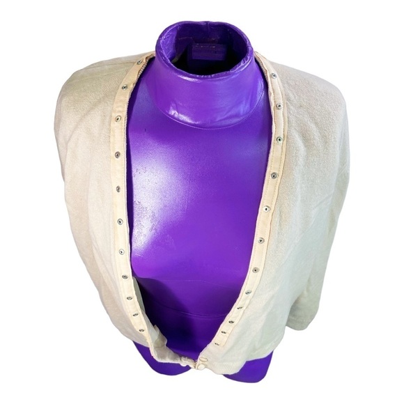 CynLes cashmere lace taupe covered button cardigan sweater 50s 60s collar snaps - Picture 3 of 13